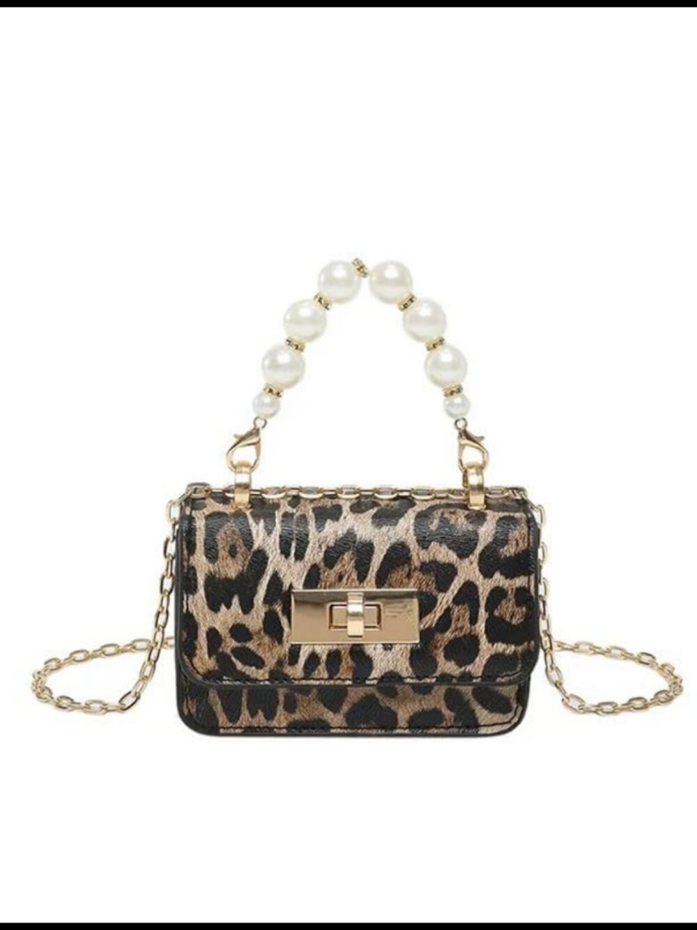 Mini Crossbody Bag Pearl Handle Gold Chain Strap PU Leather Purse